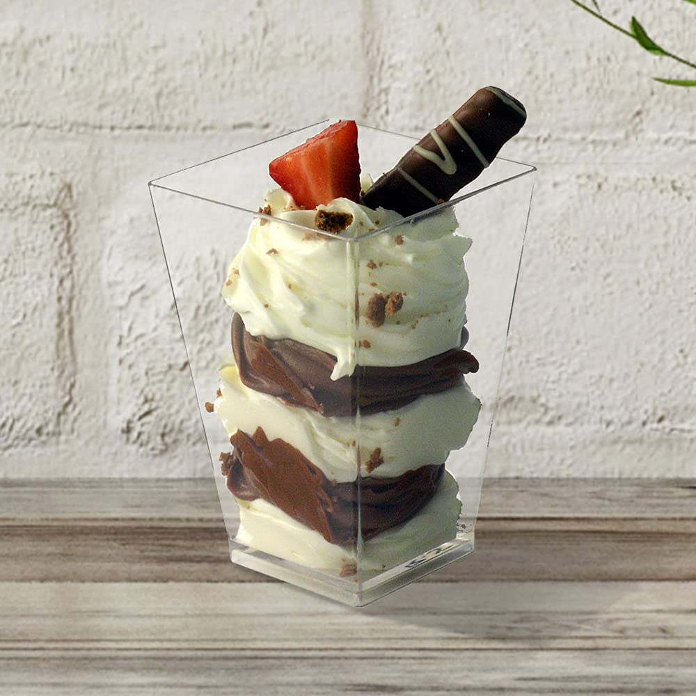 WNA Petites Square 3.5oz Square Dessert Cups, Bulk Case of 320, Clear Plastic, Disposable, Lid Available, Mini Tall Parfait Containers, Elegant Shape