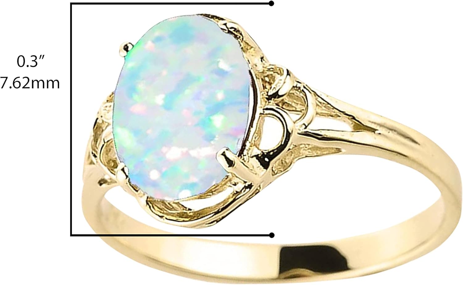 10K Yellow Gold October Birthstone Lab Grown Oval Opal Gemstone Solitaire Ring - Image 3