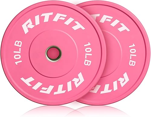 RITFIT Placas de peso rosa, placa de pesas olímpica de 2 pulgadas, placas de parachoques con inserto de acero, pesas rosas para gimnasio y hogar