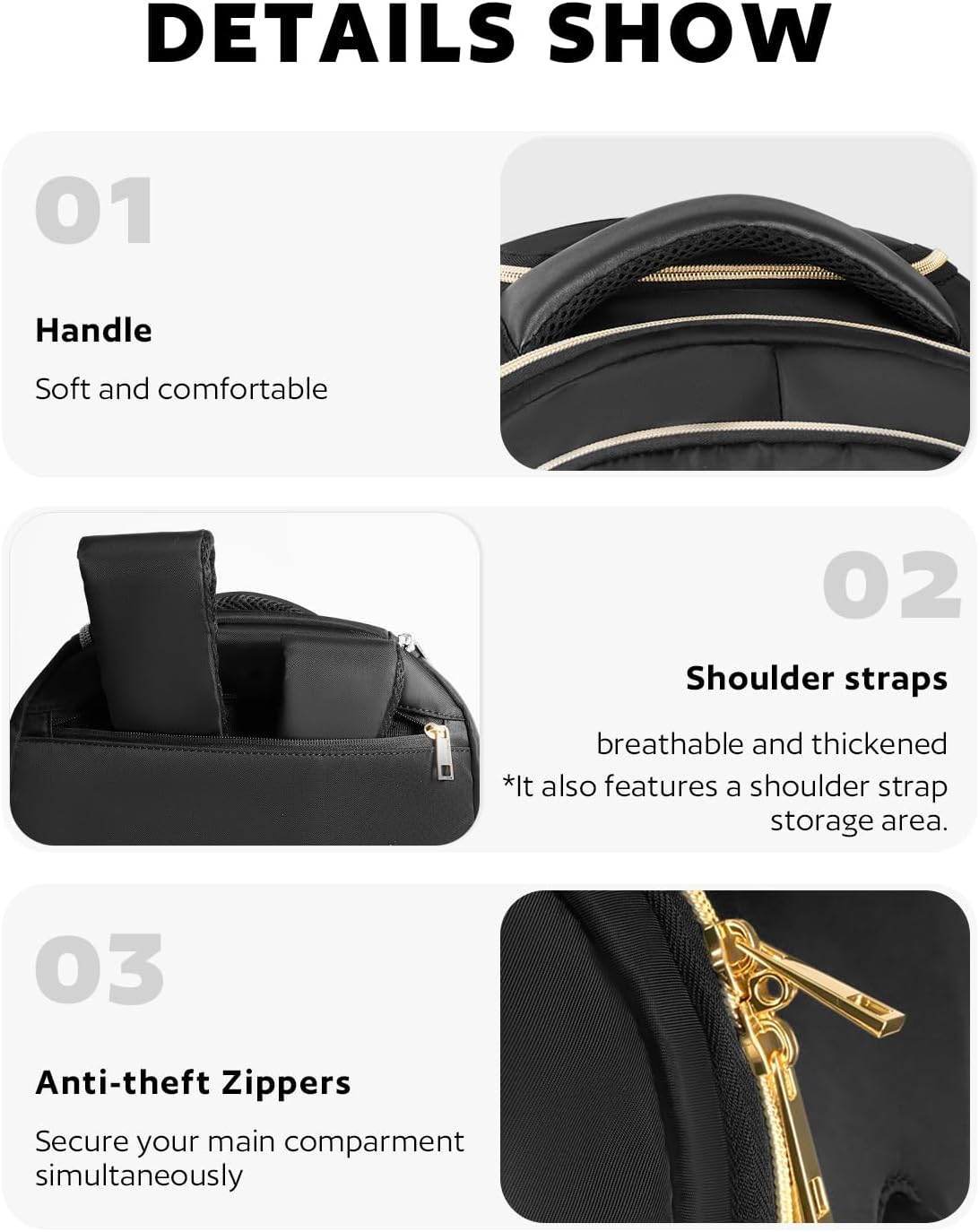 Rolling Backpack for Women, 15 inch Lightweight Wheeled Roller Laptop Backpack for Adults, Water Resistant Underseat Carry On Luggage Bag, TSA Friendly Anti Theft Business Gear, Black Gold - Image 9