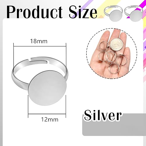 Miniatura 2 de TOAOB - 60 anillos en blanco chapados en plata, anillos planos ajustables con base en blanco