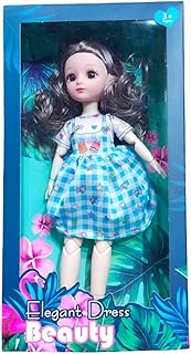 عروسة لطيفة للبنات من اليجانت دريس بيوتي - فستان منقوش (أبيض × لبني) - شعر فضي طويل