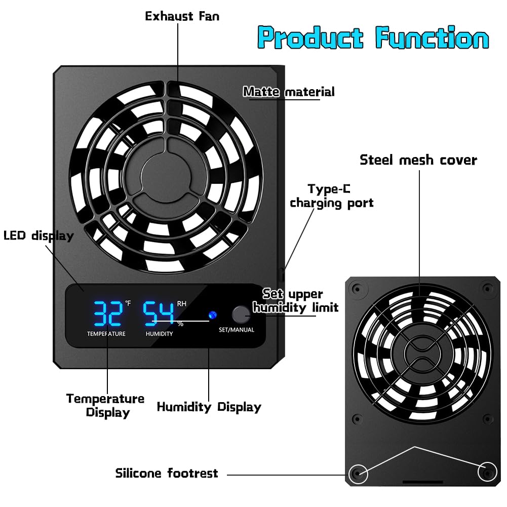 Ventilateur de refroidissement intelligent pour reptiles - Thermomètre et hygromètre avec affichage LED pour reptiles, amphibiens, serpents