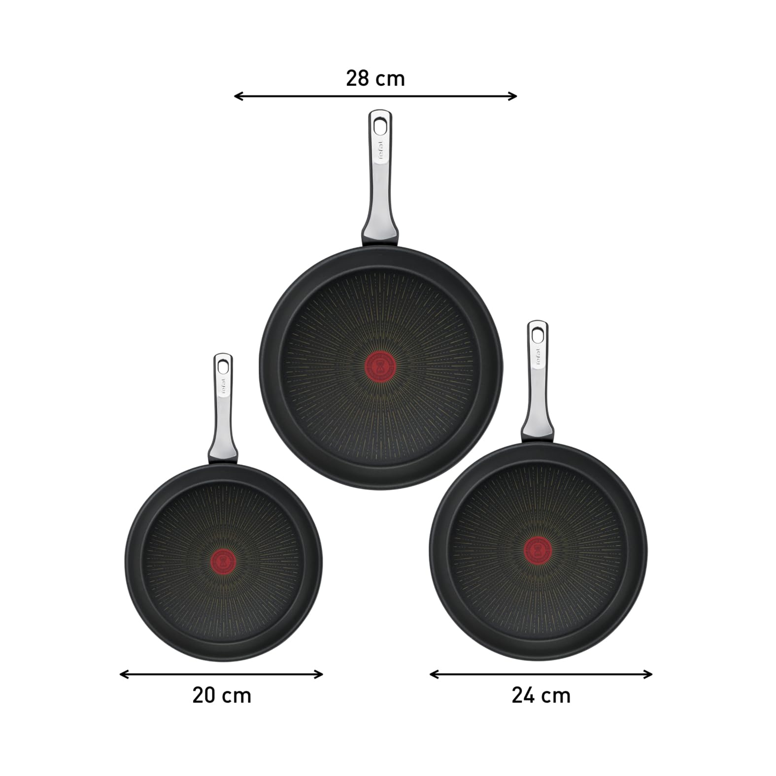 Tefal Unlimited On Lot de 3 poêles 20/24.28 cm, Induction, Revêtement antiadhésif résistant, Fonction Thermo-Signal, Fabriqué en France G2599102