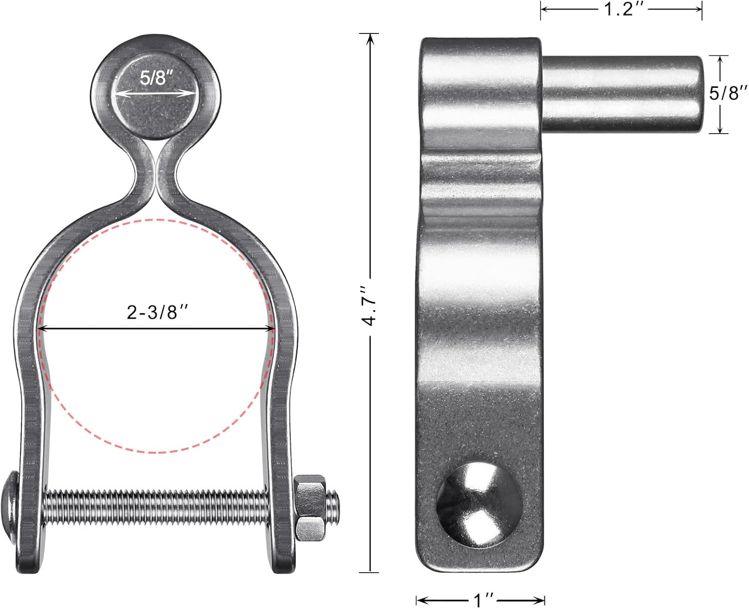 Insaga 304 Stainless Steel Chain Link Fence Parts (2 Pack) - Male Post Hinges for Outer Diameter 2-3/8" Fence, Farm Gates with 5/8" Pintle, Rust-Resistant Outdoor, Bolts/Nuts Included