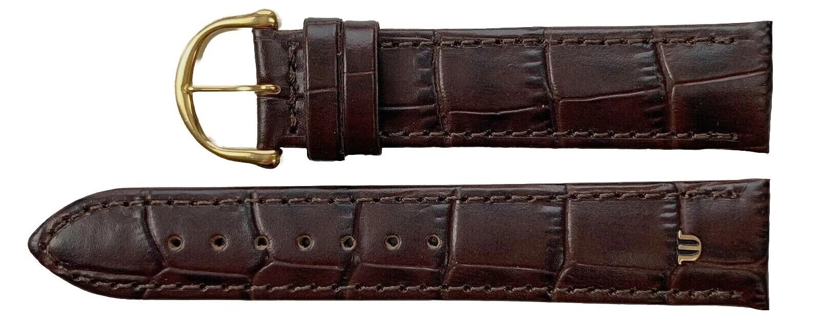Maurice Lacroix Watch Strap Crocodile Grain Original 18 mm Dark Brown Clasp Gold-Plated, brown, Strap.