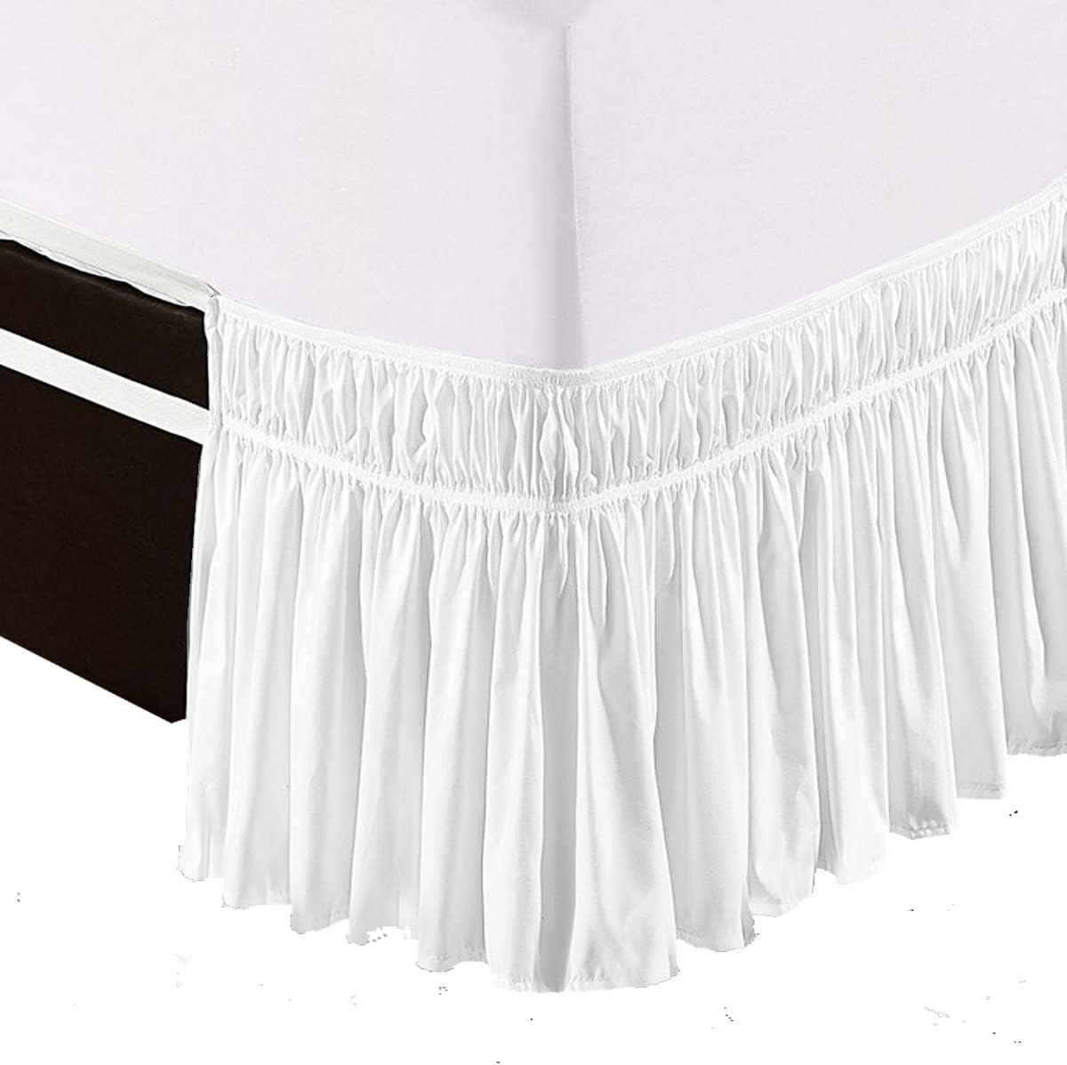 Bed Skirt King Size Wrap Around Bed Skirt 18 Inch Depth Easy Fit Gathered Style 3 Sided Coverage White Solid