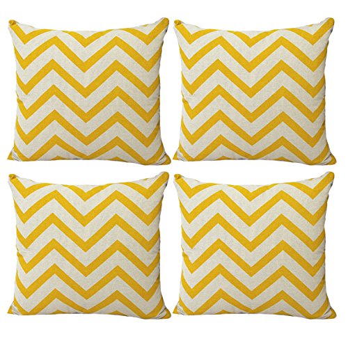 Luxbon Set di 4 Zigzag Giallo Federa per Cuscino