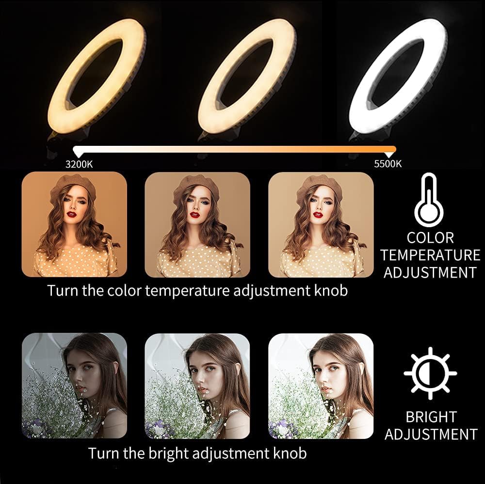 18 Zoll Ringlicht LED Ringleuchte, 3200K-5500K Dimmbar mit 3 Handyhaltern, 48W Ring Light für Makeup, TikTok, YouTube, Live Streaming & Fotografie, 95RA CRI, ohne Stativ & Tasche
