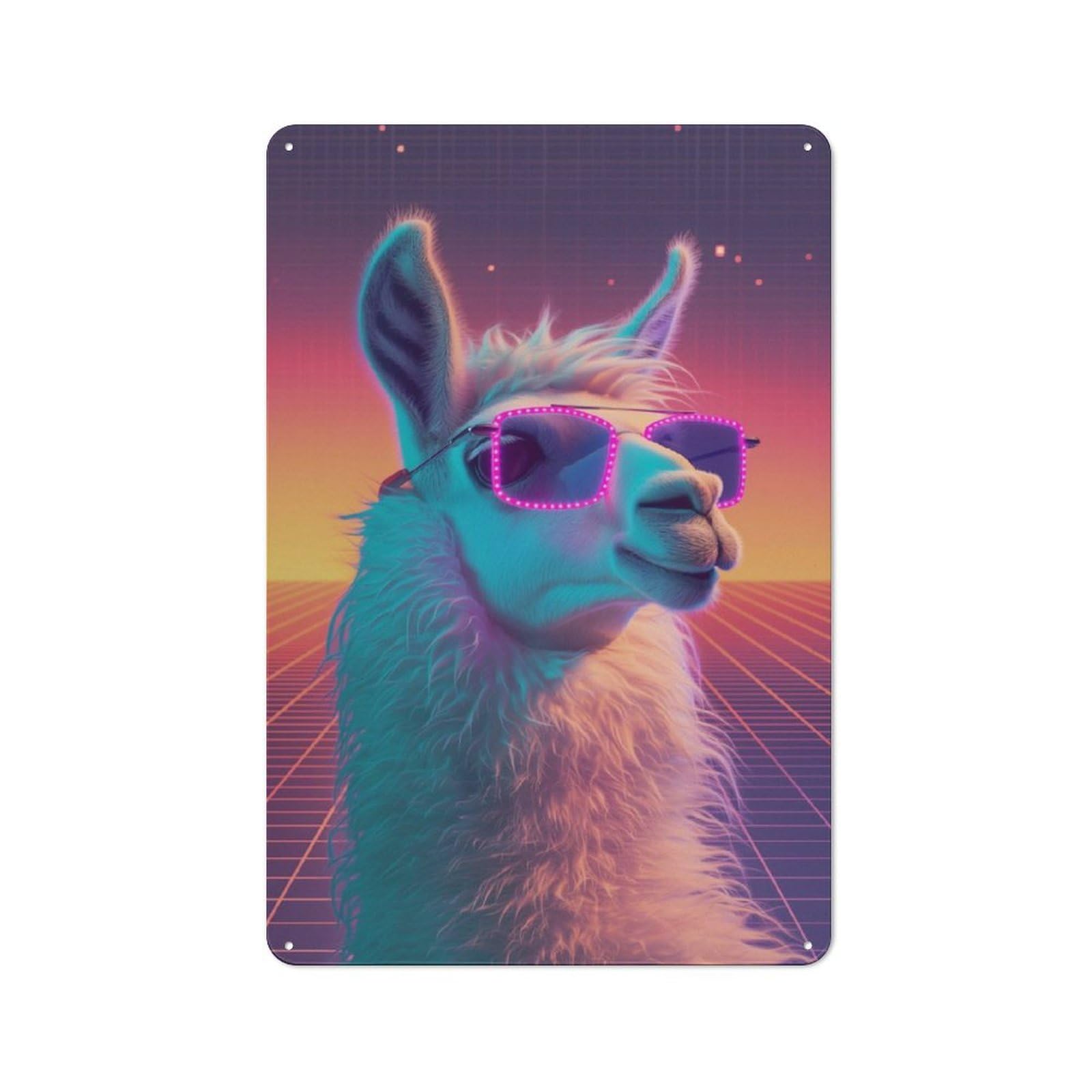 Junmoney Disco Party Retro Llama Retro Metal Sign With Design 30X20cm, Weathered Look Shed Wall Plaque For Garage, Workshop, Shed Or Utility Room