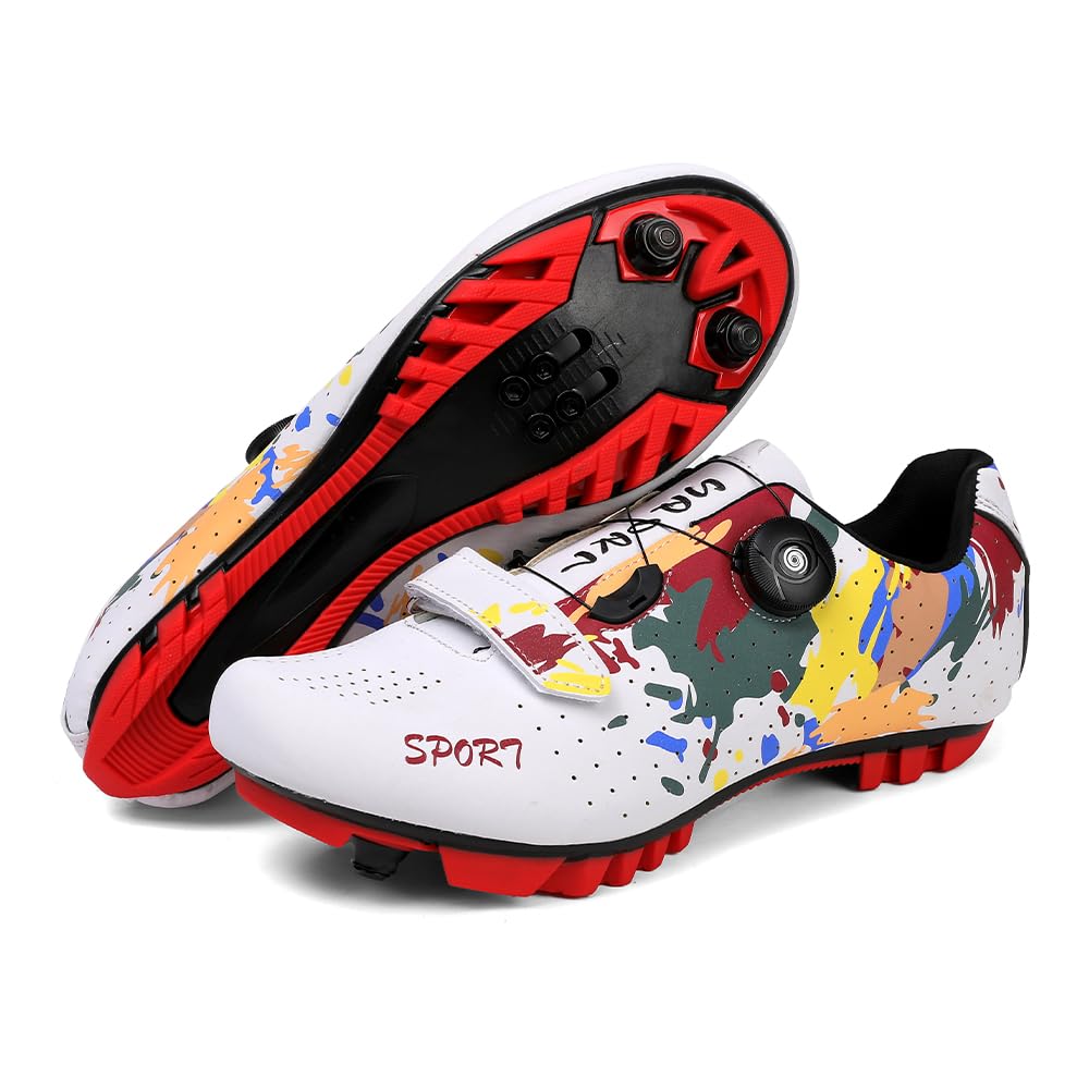 Hixingo Zapatilla de Ciclismo Hombre, Mujer Graffiti Colorido Impresión Zapatos Bicicleta de Montaña Exterior MTB Compatibles con SPD Lock System, Zapatillas de Ciclismo Unisex Adulto