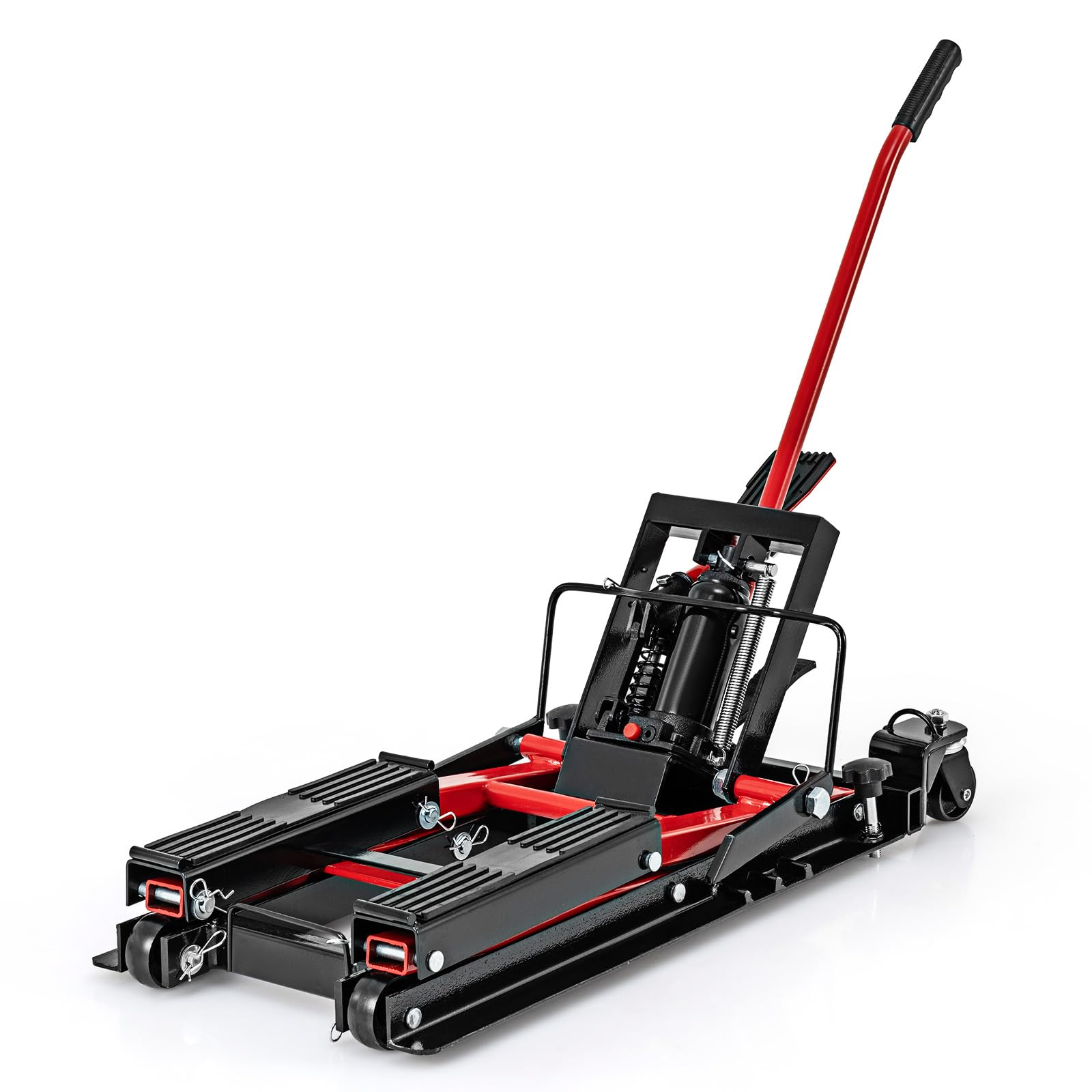GYMAX Elevador de Motocicleta, Plataforma Elevadora con Capacidad de Carga de 680 Kg, Elevador Hidráulico Móvil con 4 Ruedas, Plataforma Antideslizante para Reparación, para Motocicletas (Rojo)