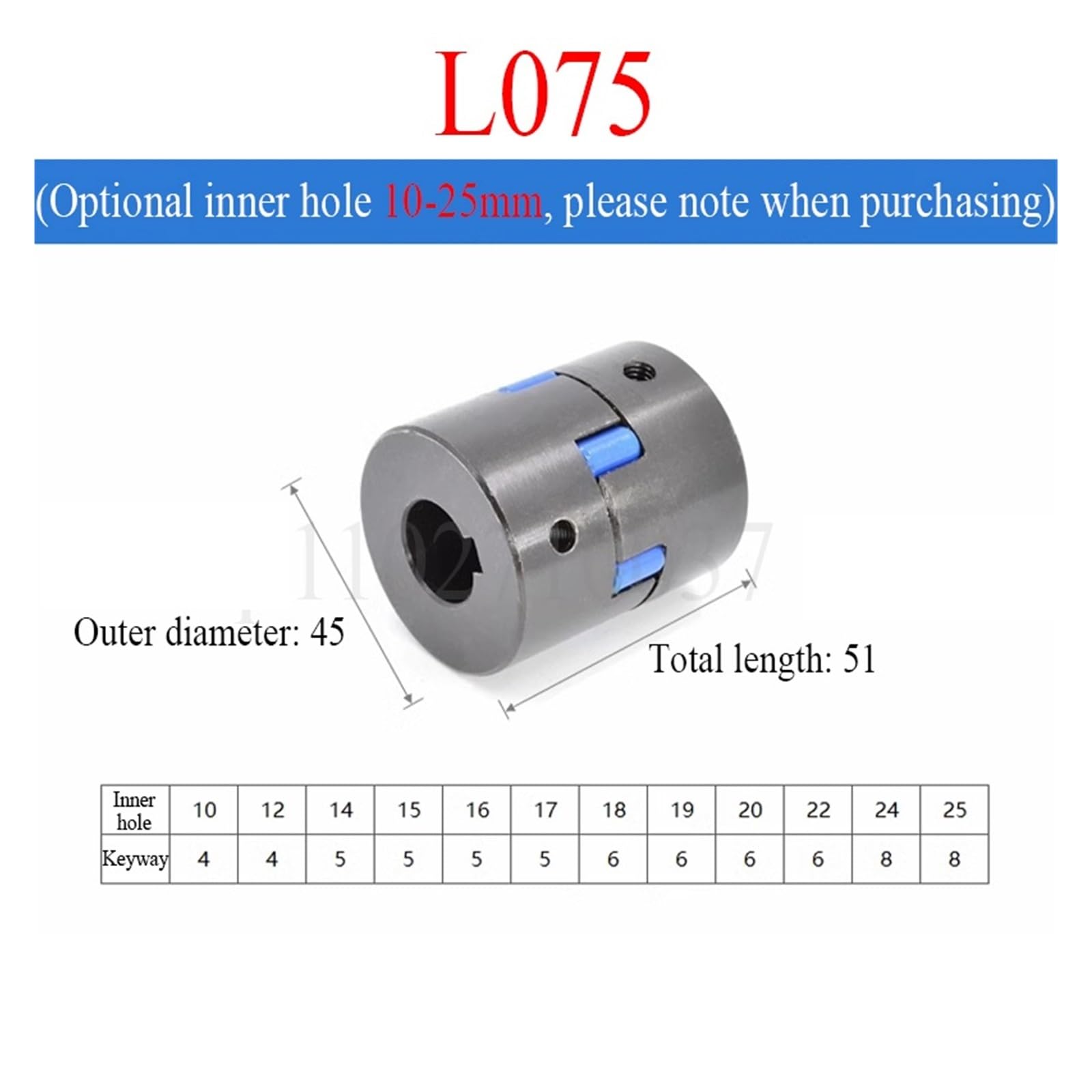 1PC L-Typ Dreibackenkupplung L070/L075/L095/L100/L110 Bohrung = 10-45mm Pflaumenblütenkupplung Servomotor/Sternkupplung Hohes Drehmoment(L100)