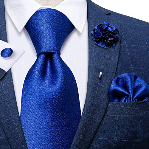 Image of DiBanGu Silk Ties for Men Necktie and Lapel Pin Brooch Set Formal Woven Paisley Plaid Striped Solid Tie Wedding Party