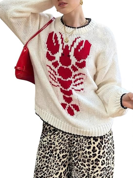 Lobster Round Neck Dropped Shoulder Sweater