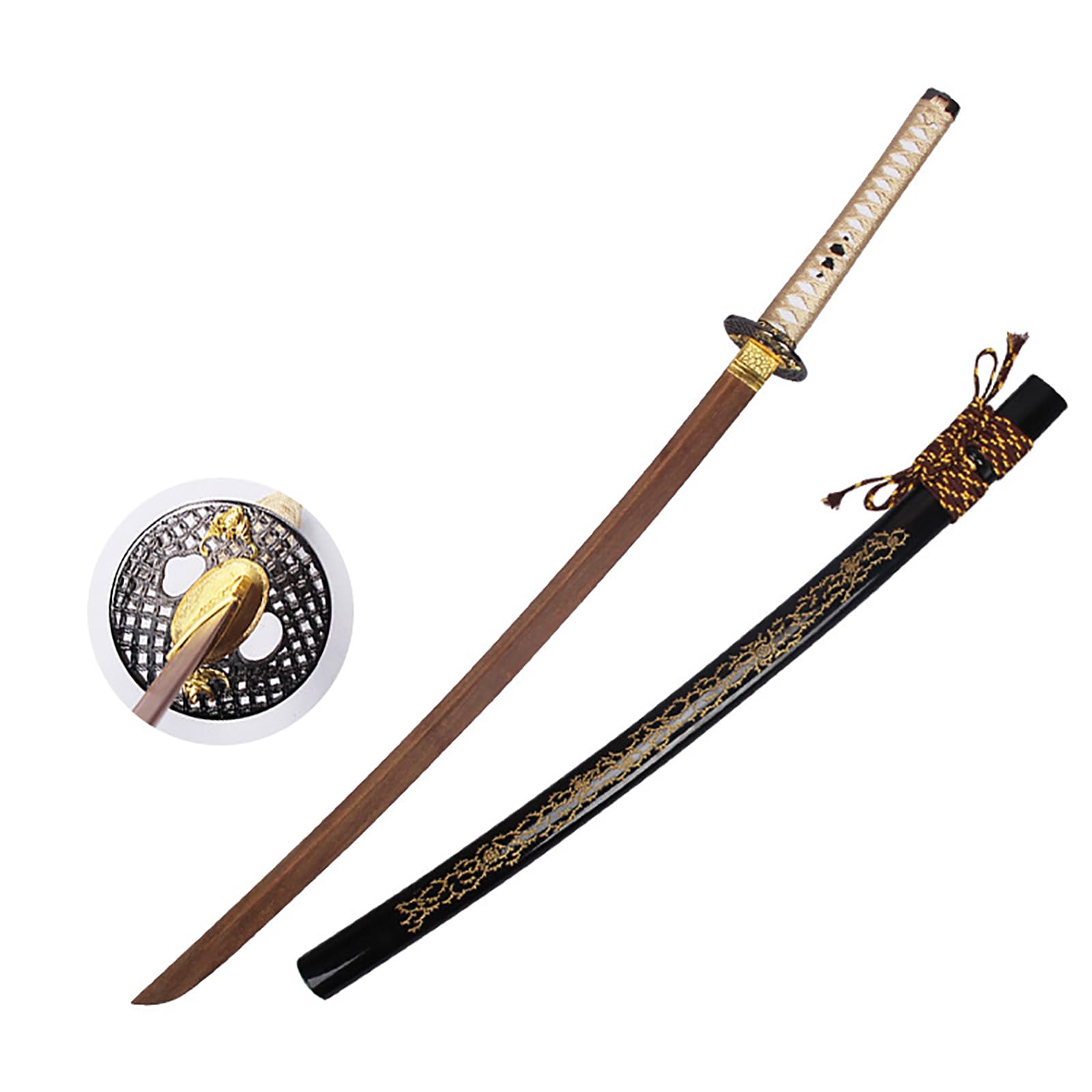 Katana de madera hecha a mano de 104 cm,espada de madera de anime de madera pesada,Bokken con vaina de madera maciza,para cosplay,decoración,Navidad,Halloween,exhibición,coleccionismo,artes marciales