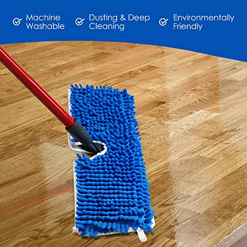 Houseables Flip Mop Refills, Replacement Pads, 18 X6 Inch, 3 Pack, White, Blue, Dual-Action Microfiber Head Floor Mops, Dry/Wet, Machine Washable, Double Sided Velcro Flat Sponge, All Surface Cleaning #TOP2