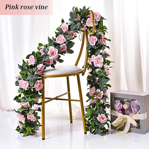 Miniatura 5 de 10 guirnaldas de rosas falsas, 7.5 pies, flores artificiales colgantes de vid de rosas para boda, hogar, oficina, arreglos de arco, decoración