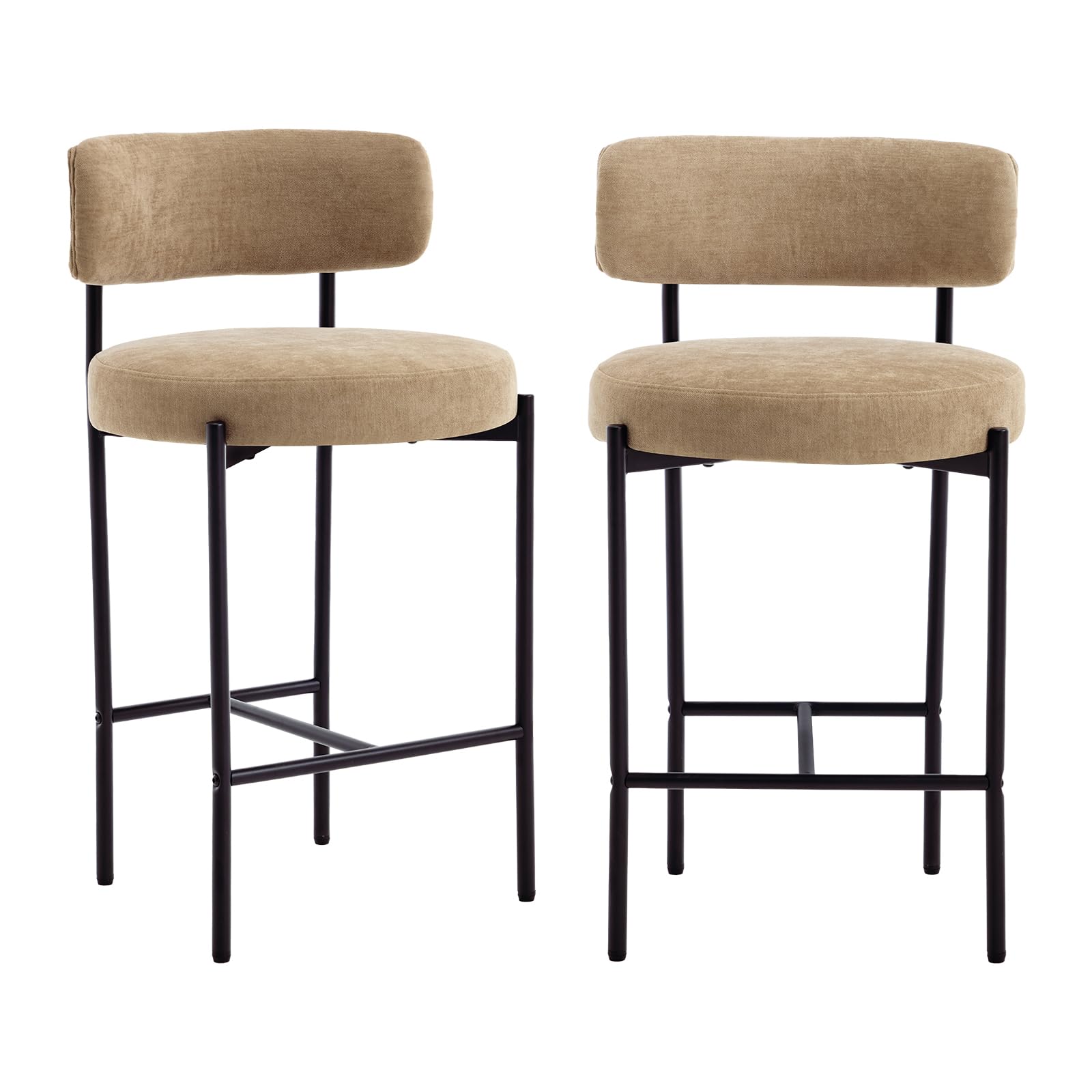 Set di 2 Sgabelli da Bar in Chenille Stile industriale Cachi
