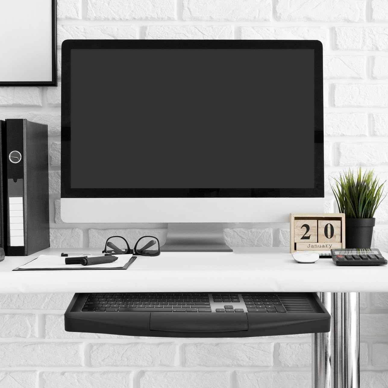 jojofuny Keyboard Tray Clamp On Keyboard Tray Under Desk Under Desk Pull Out Platform with Pencil Drawer Out Computer Drawer for Typing（Black）
