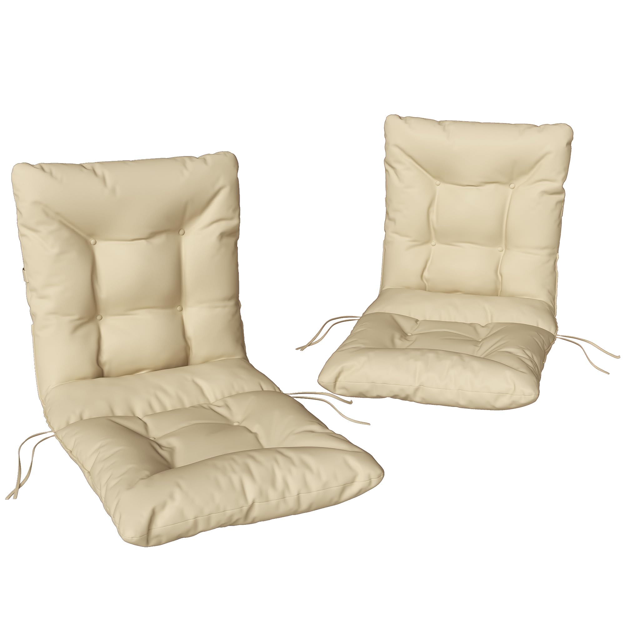 Outsunny Set 2 Cuscini per Sedie da Esterno con Lacci di Fissaggio, Cuscini da Esterno Imbottito in Poliestere e Cotone, per Sdraio Prendisole Poltrona, 50x120x8 cm, Beige