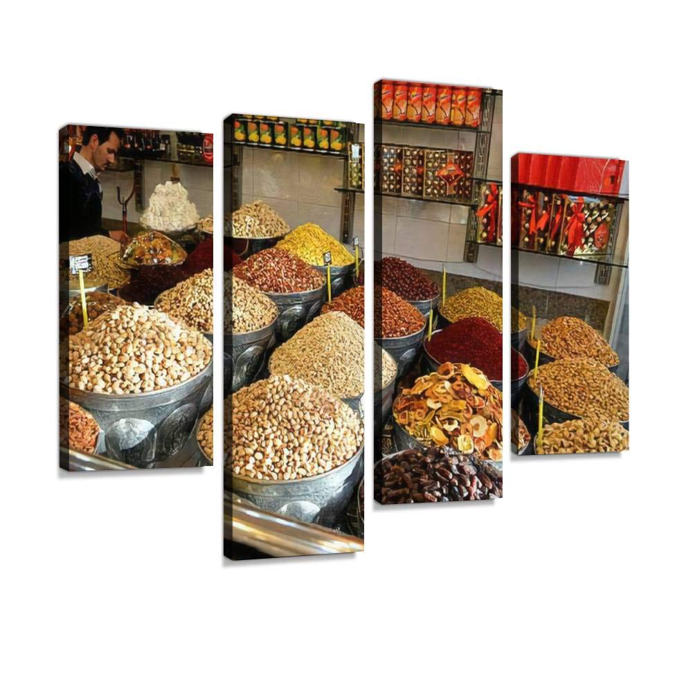 Food store in Iran Canvas Print Artwork Wall Art Pictures Framed Digital Print Abstract Painting Room Home Office Decor Ready to Hang 4 Panel