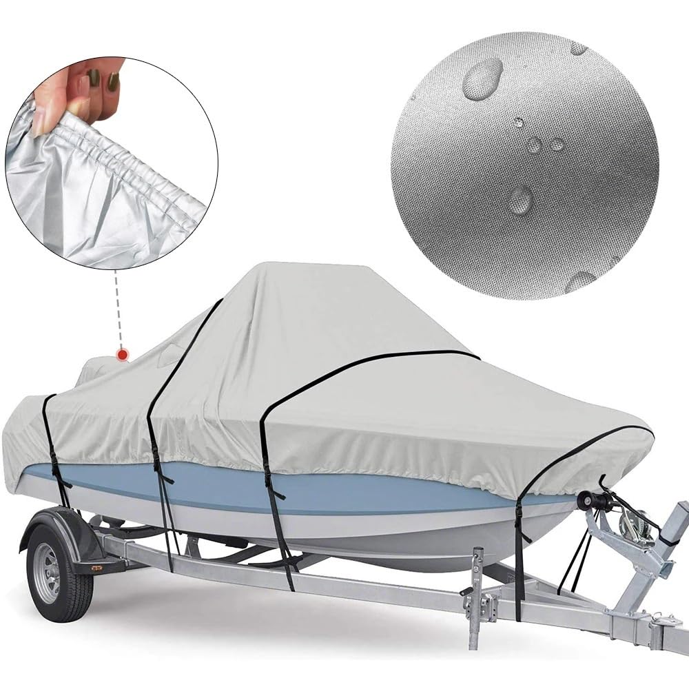 Copertura per Barca Kayak Copertura Copertura per barca, protezione esterna per yacht, impermeabile, resistente, argento riflettente, tessuto Oxford 300D, anti-sfondamento, antistrappo(14-16FT Cover)