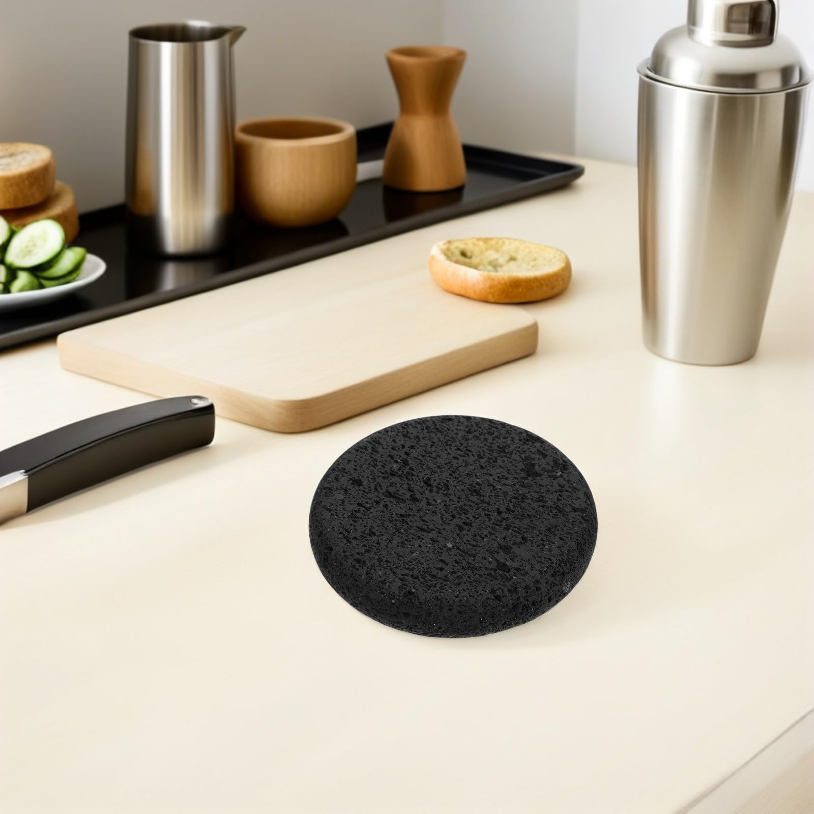 iplusmile Pietra da Cucina in Pietra Lavica Rotonda da 13 Cm | Teppanyaki e Griglia, per Verdure e Bistecca, Resistente al Calore, Superficie Antiaderente