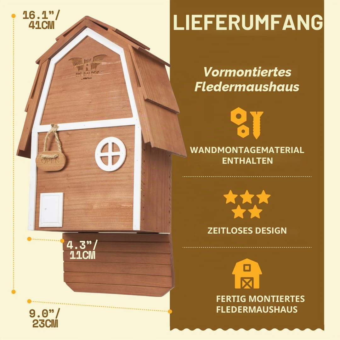 WildYard Fledermauskasten 2 Kammern aus Zedernholz zur Wandmontage - Wetterfester Nistkasten für den Garten