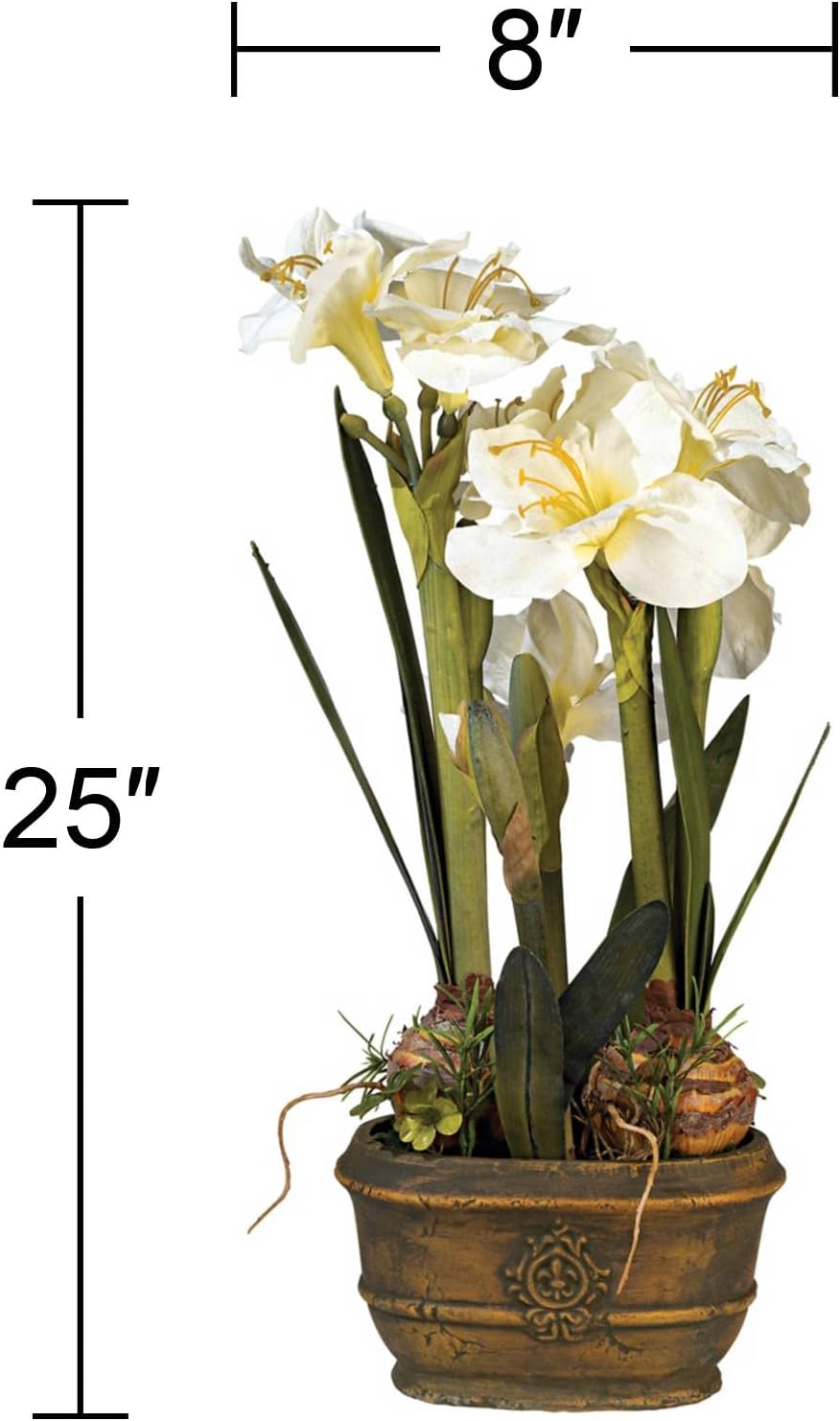 Kensington Hill Potted Silk Faux Artificial Flowers Realistic White Amaryllis in Verde Green Ceramic Pot for Home Decoration Living Room Office Bedroom Bathroom Kitchen Dining Room 25" High : Home & Kitchen