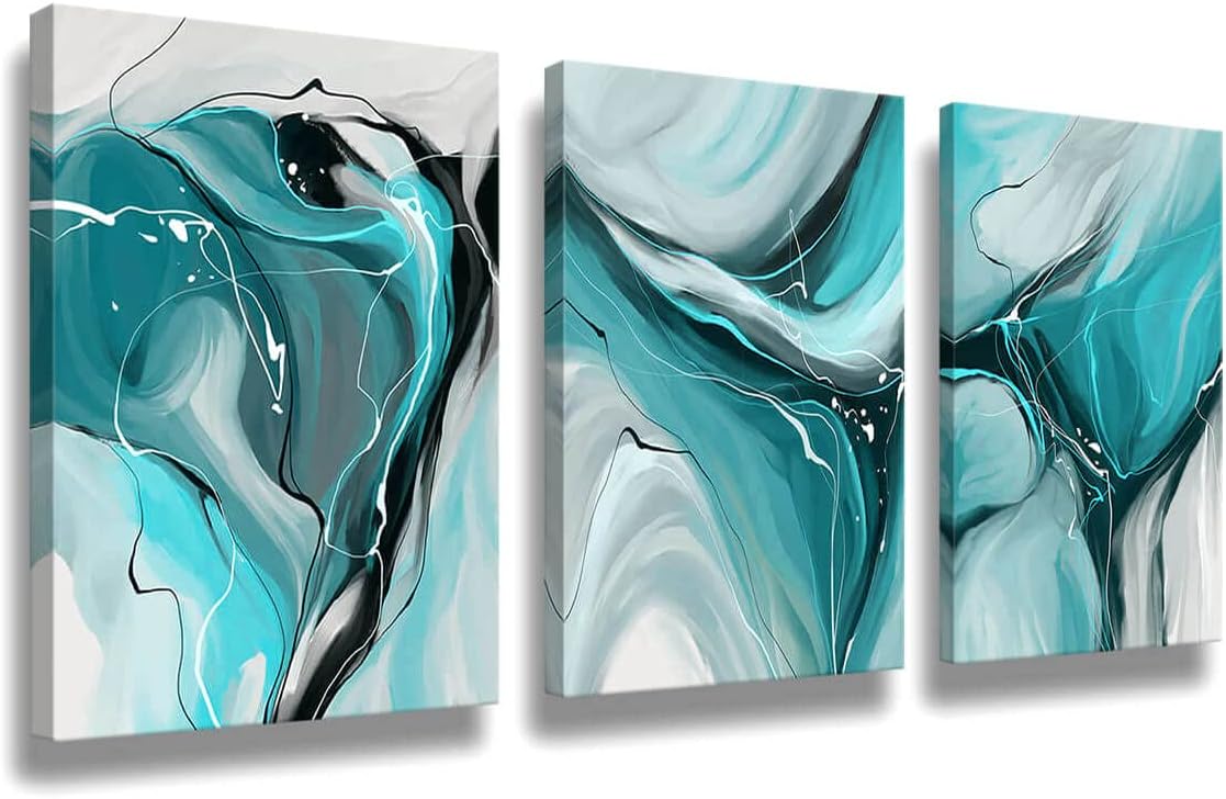 Amazon.com: ZOMNAI Teal Coastal Beach Canvas Wall Art, 3 Pieces Teal ...