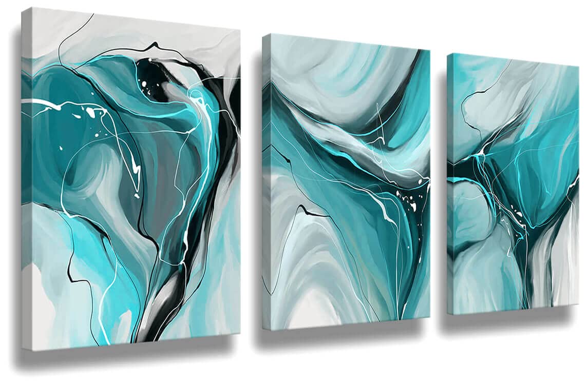 Photo 1 of Canvas Painting Abstract Teal Living Room Canvas Bedroom Bathroom Wall Art Home Decor Abstract Watercolor Art Kitchen Poster Art Wall Decor Painting 16"x24"x3 16"x24"x3 panels abstract painting wall art