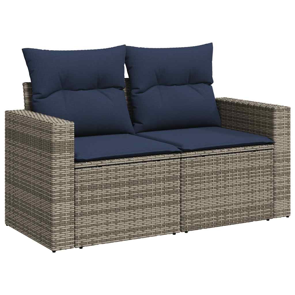 Conjunto jardín 10 Piezas poliratán Gris con Cojines, Modular y Resistente para terraza, Patio o balcón, Incluye Mesa, sofá, sillón, reposapiés y Almacenamiento práctico