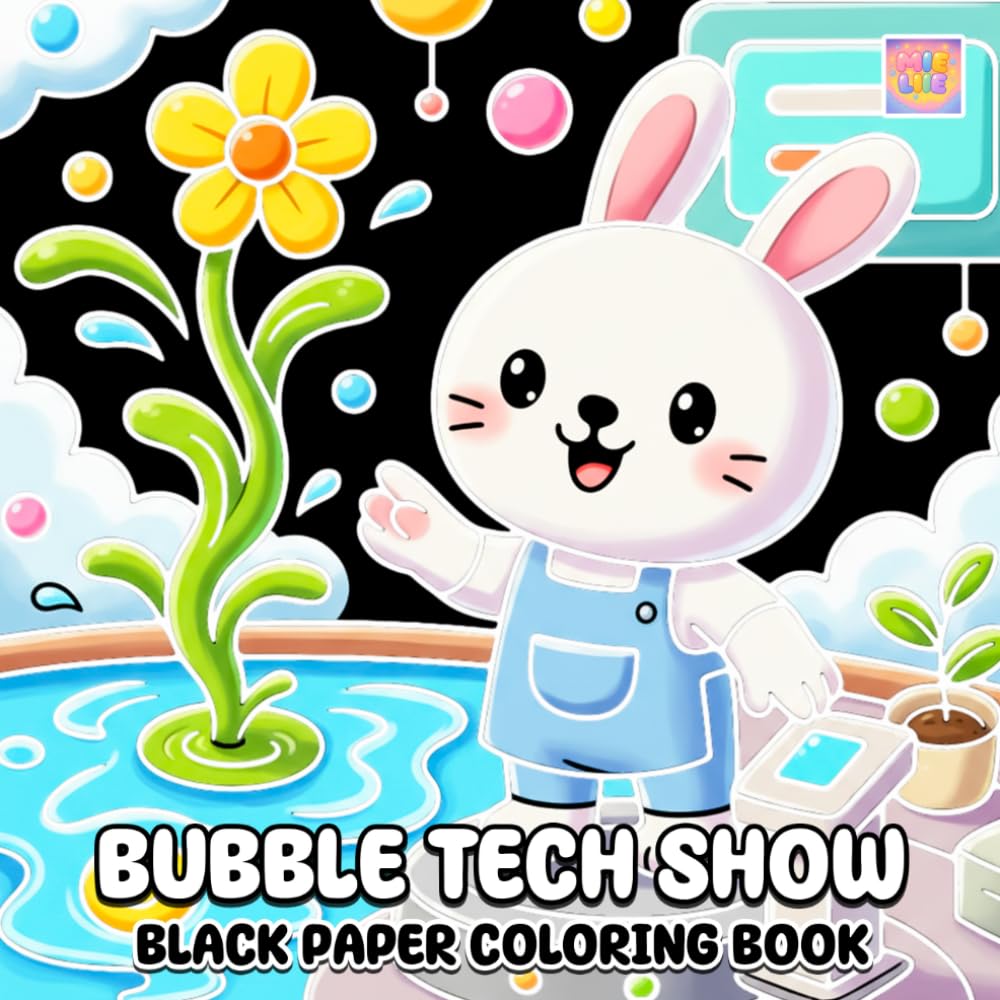 Bubble Tech Show Black Paper Coloring Book: Whimsical Bubble Tech Scenes, Futuristic Character Moments, and Glowing Fun on Dark Background