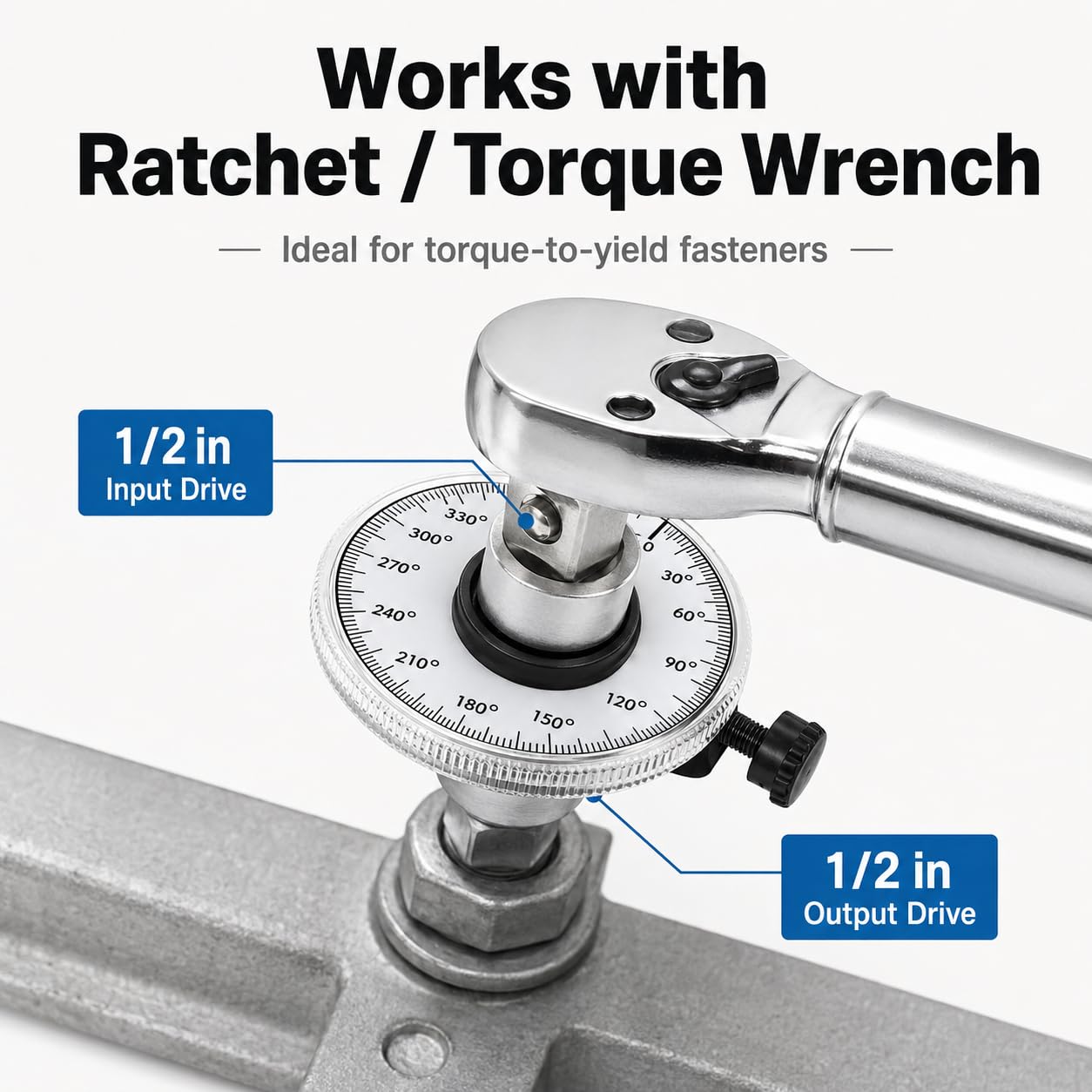 Torque Angle Gauge, 1/2" Drive Mechanical Torque Wrench Adapter with Zero Return & Dual Adjustable Arm, 360° Scale, Heavy Duty Tool for Auto, Trucks & Heavy Equipment Repair — Amazon image 4