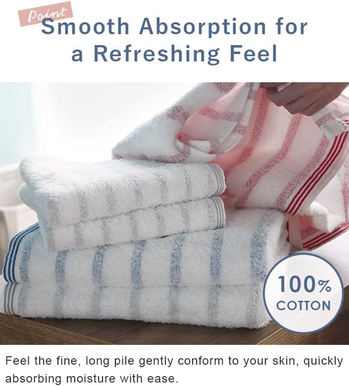 HIORIE Imabari Towel, 3-Piece Hand Towel Set, Japanese Towels, Stripes Towel, Absorbent, Quick-Dry, Thin, 2 Pieces Blue + 1 Piece Grey - Image 6