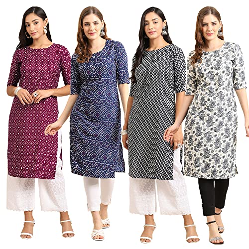 Image of Pinkmint Women's Crepe Digital Print Straight Kurta (Pack of 4)