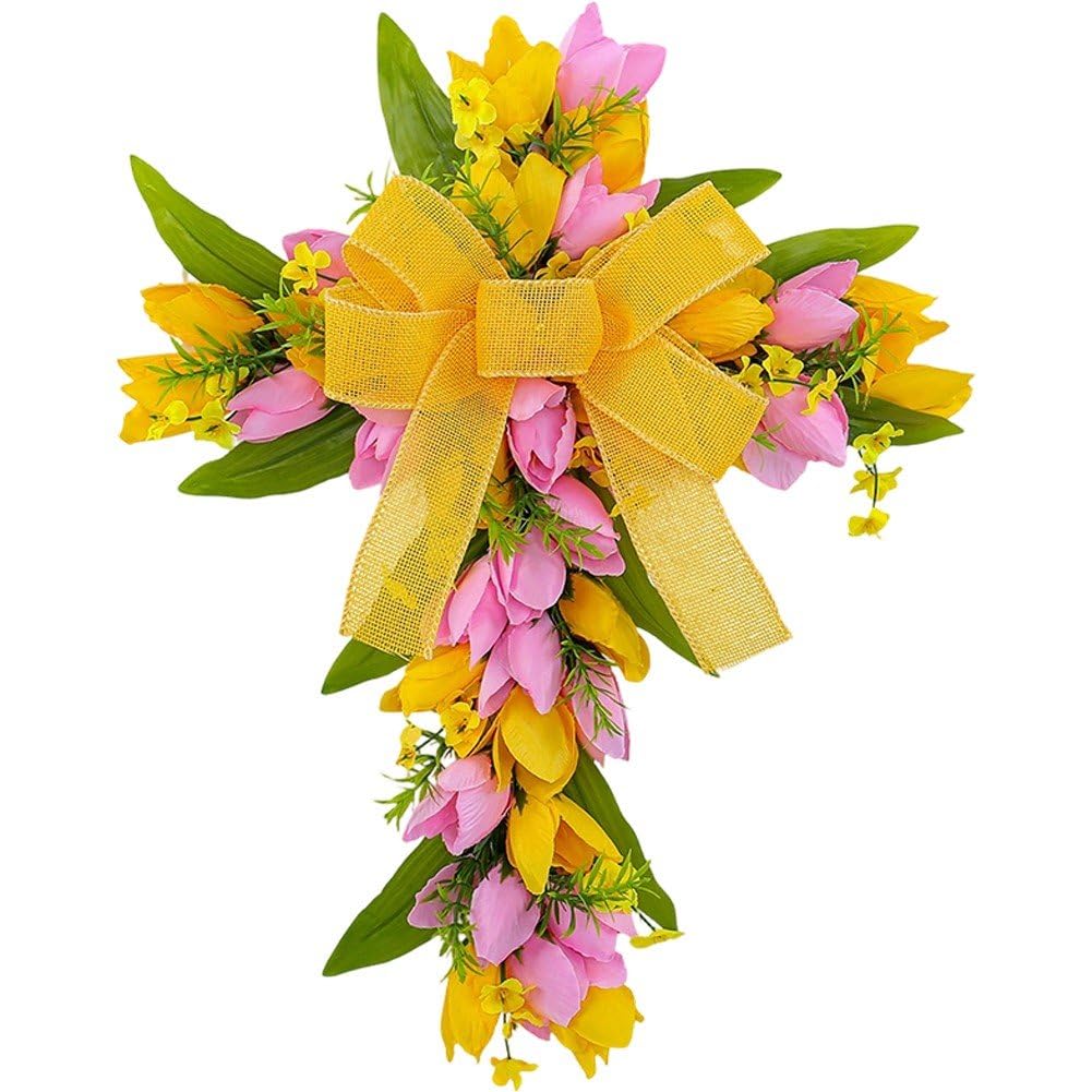 Couronne de porte tulipe en croix pour embellir vos fêtes de Pâques en famille