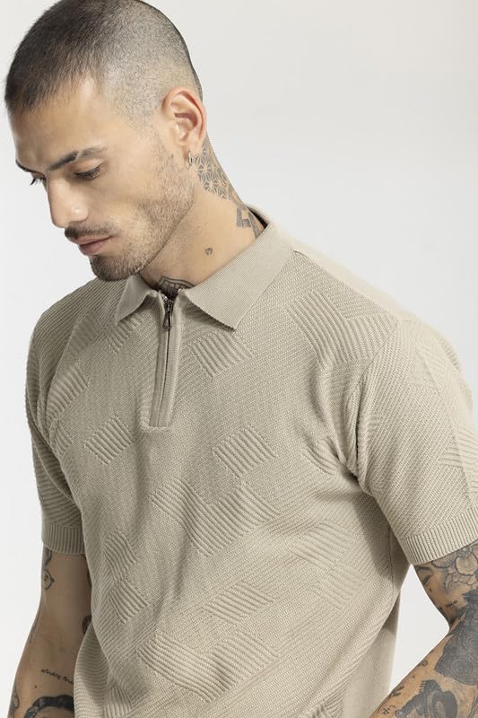 Image of SNITCH Men's Plain T-Shirts | Resort Wear| Holiday Streetwear Style | Cotton Polo Half Sleeve Slim Fit Beige