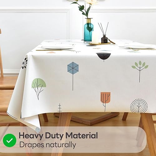 Miniatura 4 de Yofori Mantel de plástico para mesa rectangular al aire libre, mantel de vinilo impermeable para comedor, mantel de PVC lavable para cocina (árboles