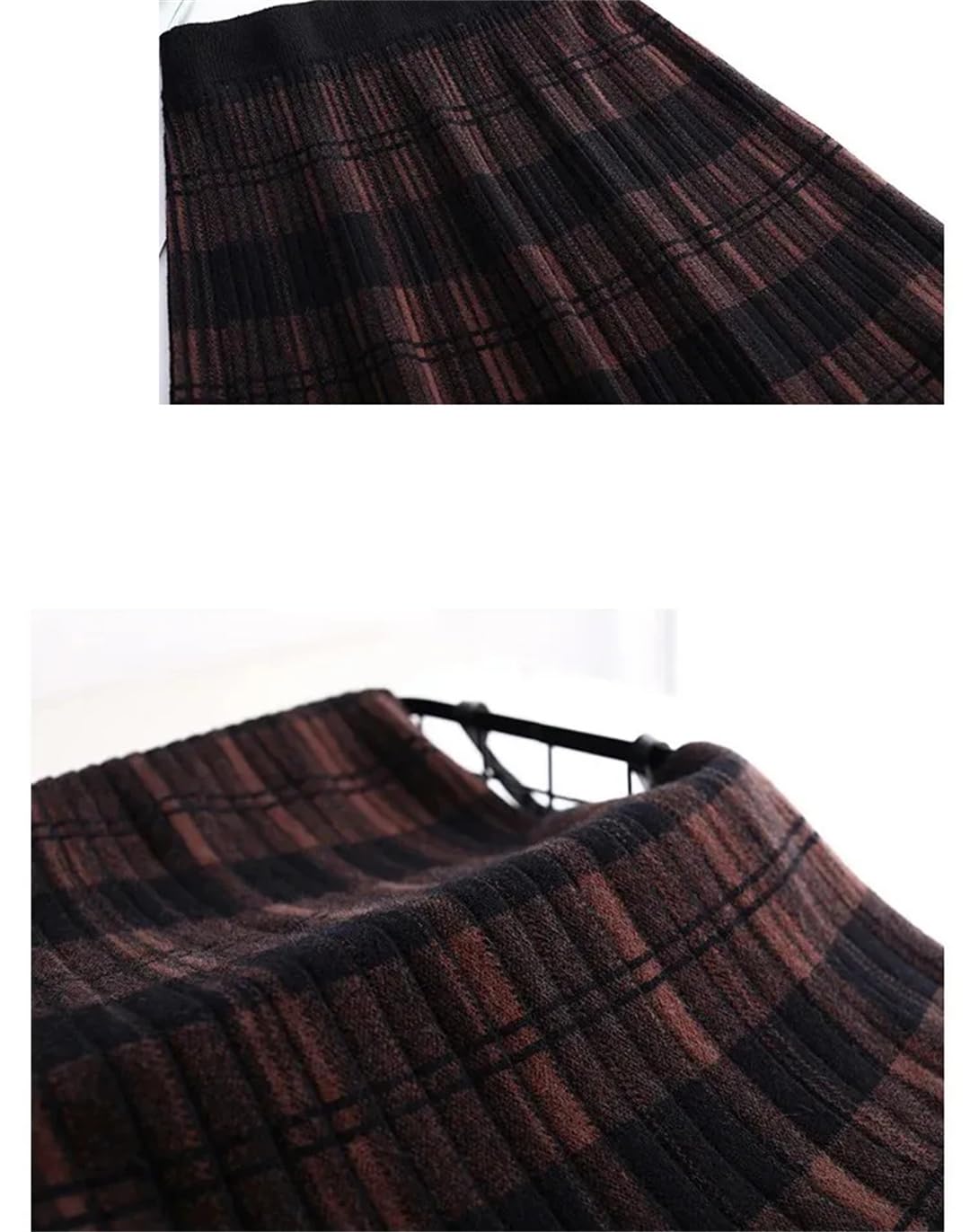 Falda midi de punto a cuadros para mujer, para otoño e invierno, falda midi acampanada