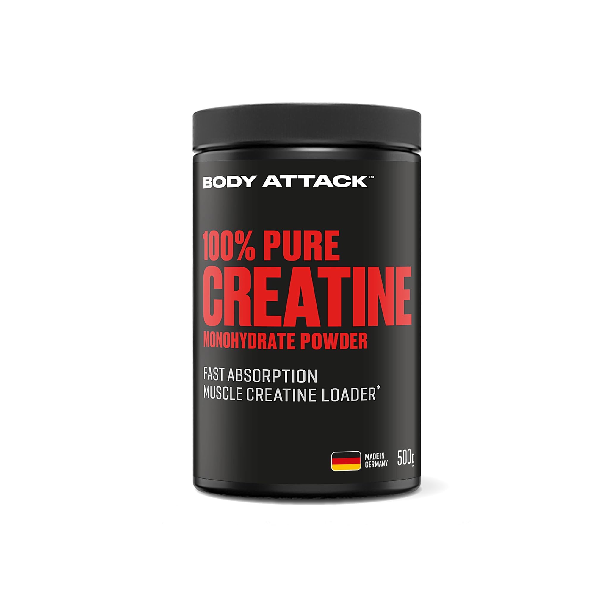 Body Attack Creatin Monohydrat Pulver 500 g - Made in Germany - hochwertiges mikrofeines Kreatin Monohydrat (Meshfaktor 200) - 100% reines Kreatin Pulver - Produkt der Kölner Liste