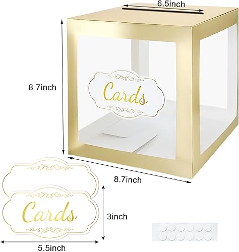 Miniatura 2 de Caja de tarjetas de boda para recepción, transparente con borde dorado, caja de dinero para bodas, baby showers, fiestas de deseos, cumpleaños,