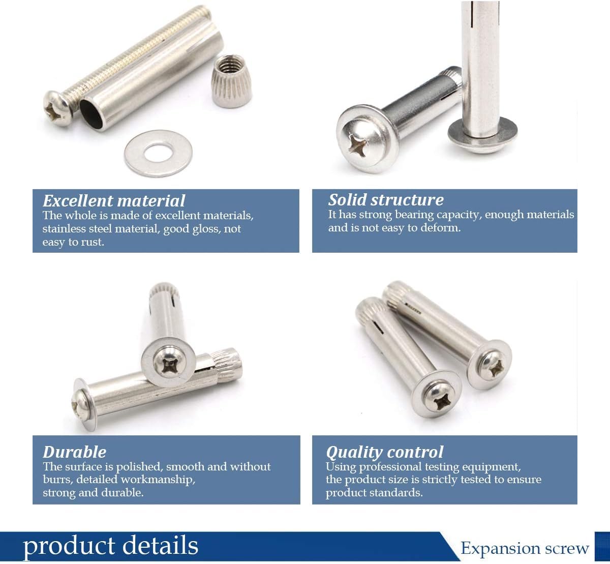 Betonschrauben, 6 Stück Expansionsschraubenbolzen-Edelstahl-Flachkopf-Kreuzexpansionsschraubenhülse Hor Bolt Heavy Duty Fixing Hors,6 Stück(M6*80)