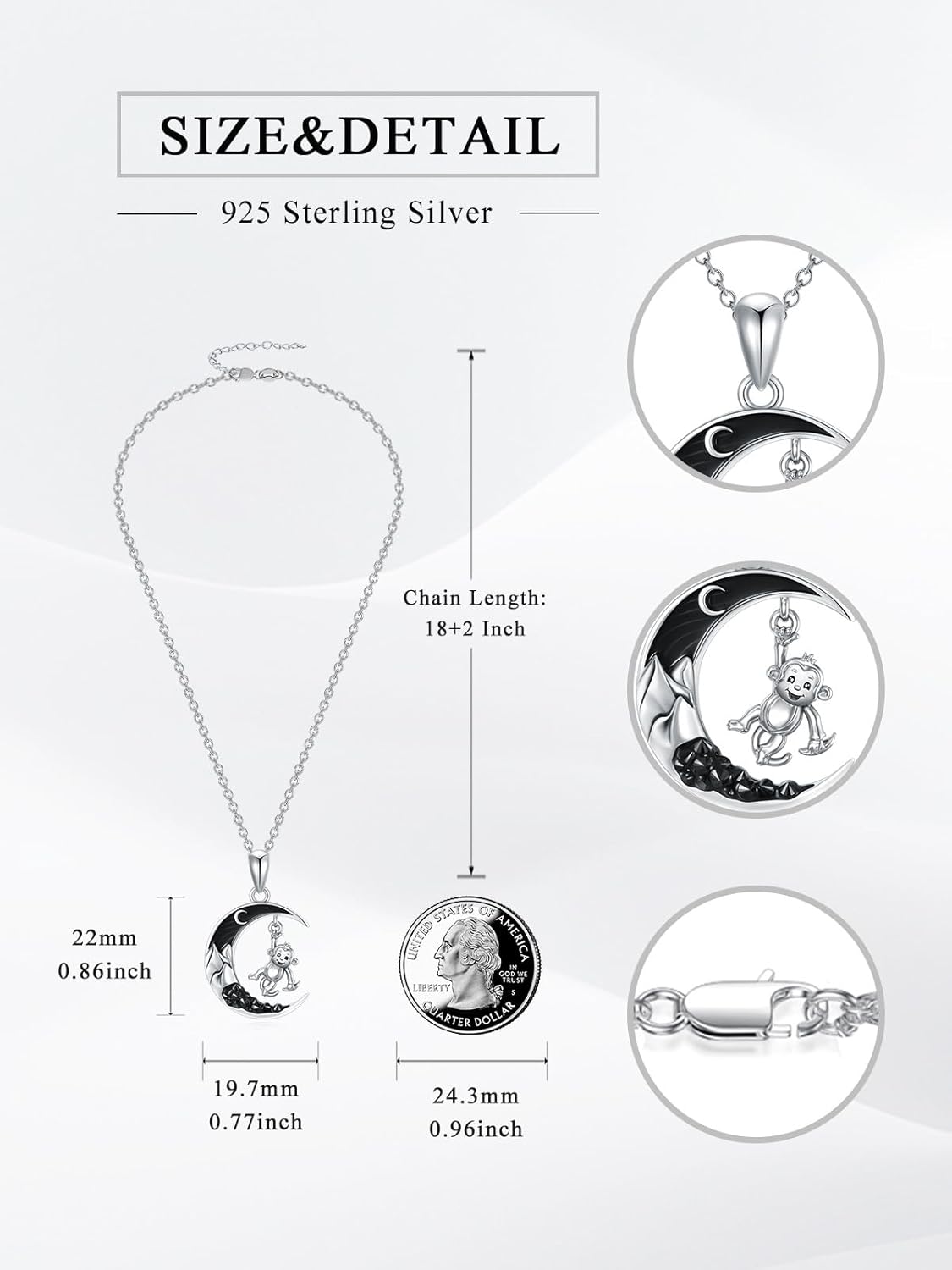 Gothic Jewelry Sterling Silver Black Crescent Moon Mountain Pendant Necklace for Women Halloween Jewelry Gifts - Image 2