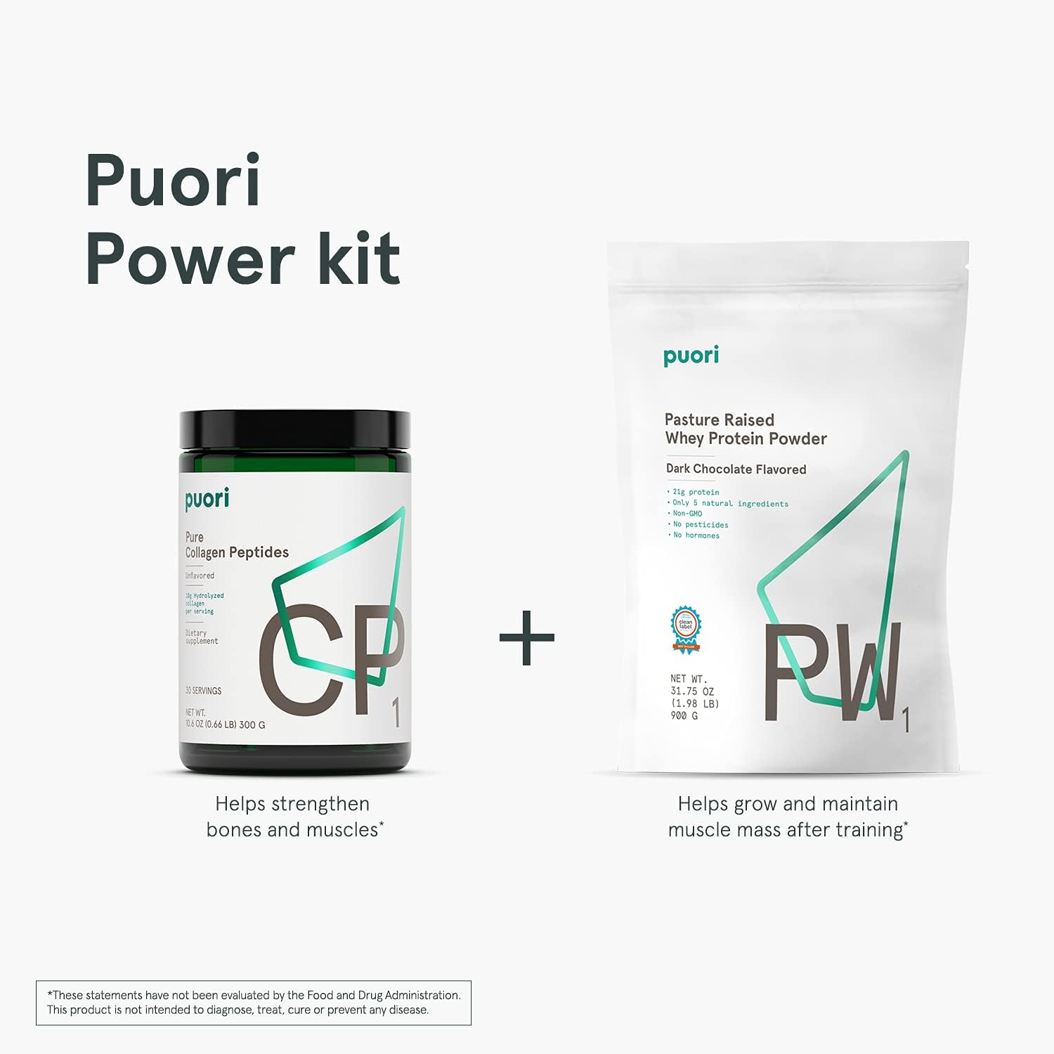 Puori Whey Protein Powder - Dark Chocolate - PW1 Pasture Raised, Grass-Fed & Non-GMO - 100% Natural and Pure for Muscle Growth - 21g Protein 1.98lbs - Gluten-Free