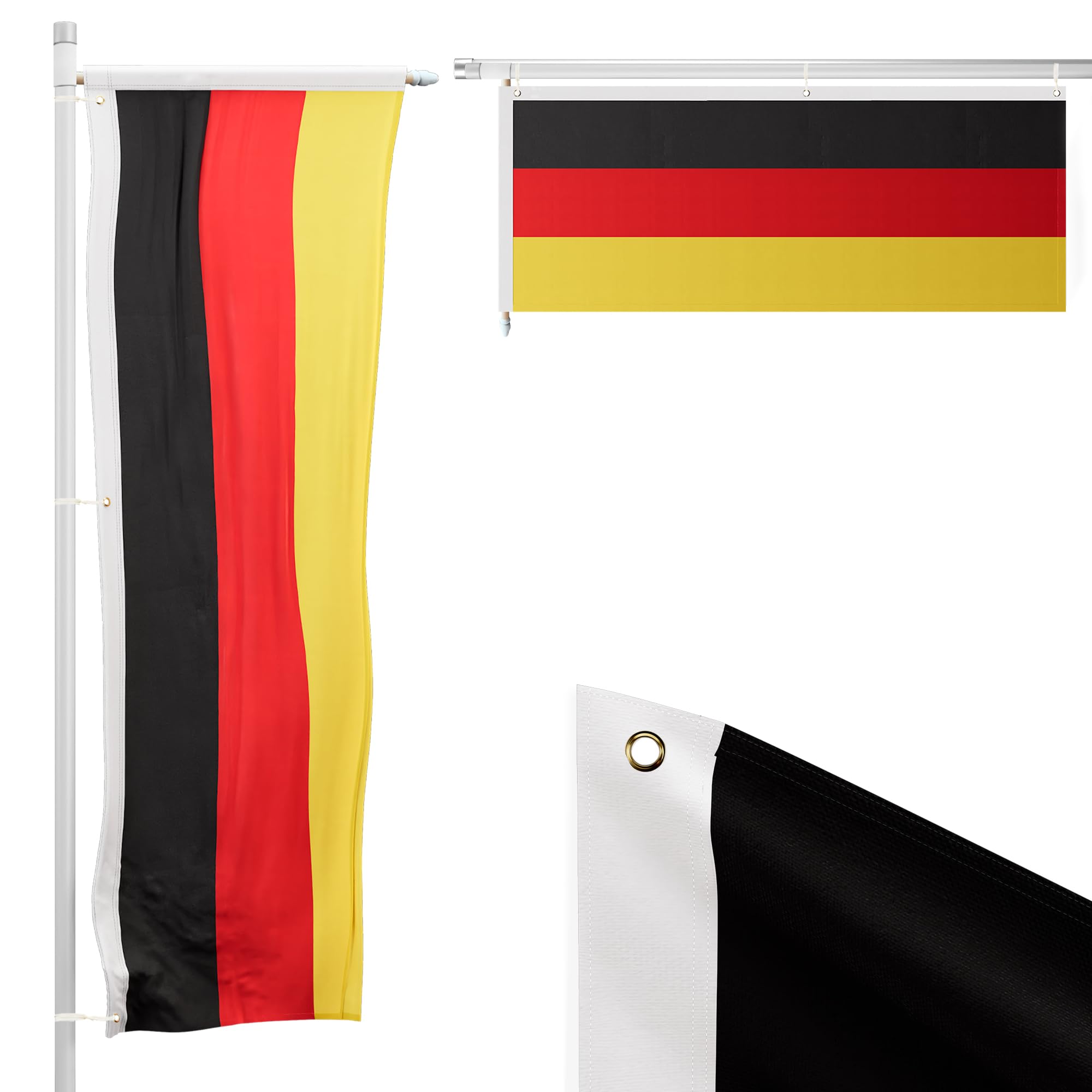 Deutschland Flagge 120 x 300 cm - für Fahnenmast mit Ausleger, Deutschlandfahne aus reißfestem Fahnen-Polyester-Stoff, Hissfahne wetterfest und UV-beständig