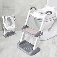 Mkitnvy Children's Toilet Seat Toilet Trainer with Stairs, Adjustable Toilet Trainer with PU Padded, Splash and Non-Slip for Boys and Girls Baby