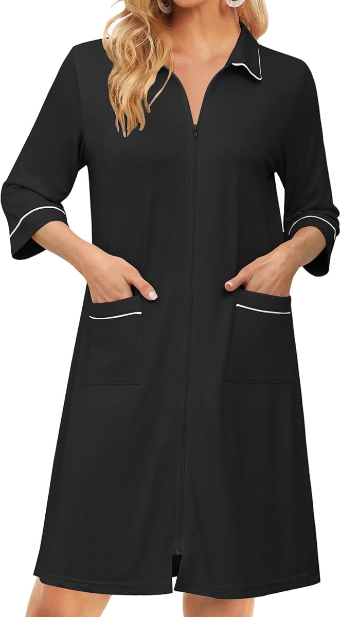 Ekouaer Zipper Robes for Women 3/4 Sleeve Housecoats with Pockets