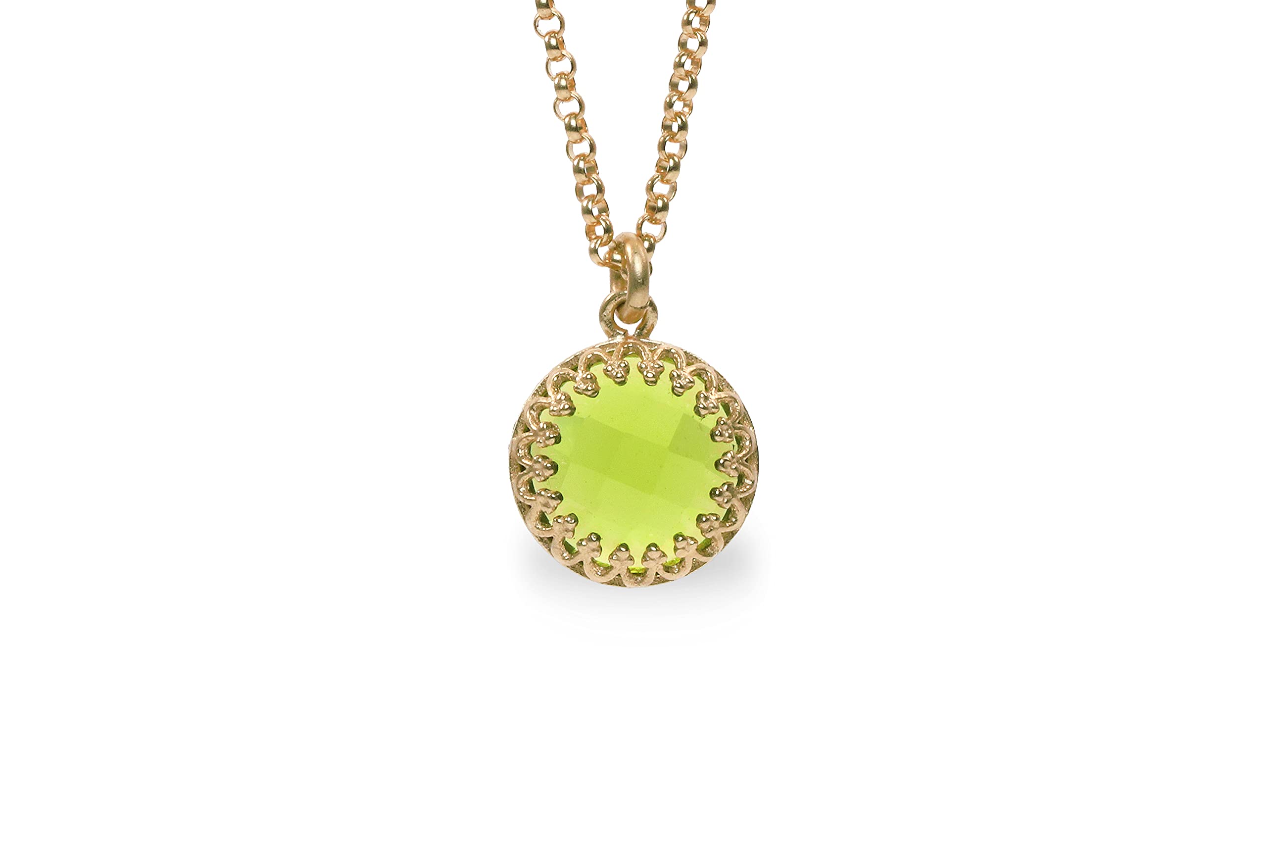 Collar de Peridoto Hecho a Mano - Collar de Oro Amarillo con Colgante de Corte Redondo - Collares Artesanales para Mujeres - Regalo para su Cumpleaños, Aniversario, Boda, Amistad